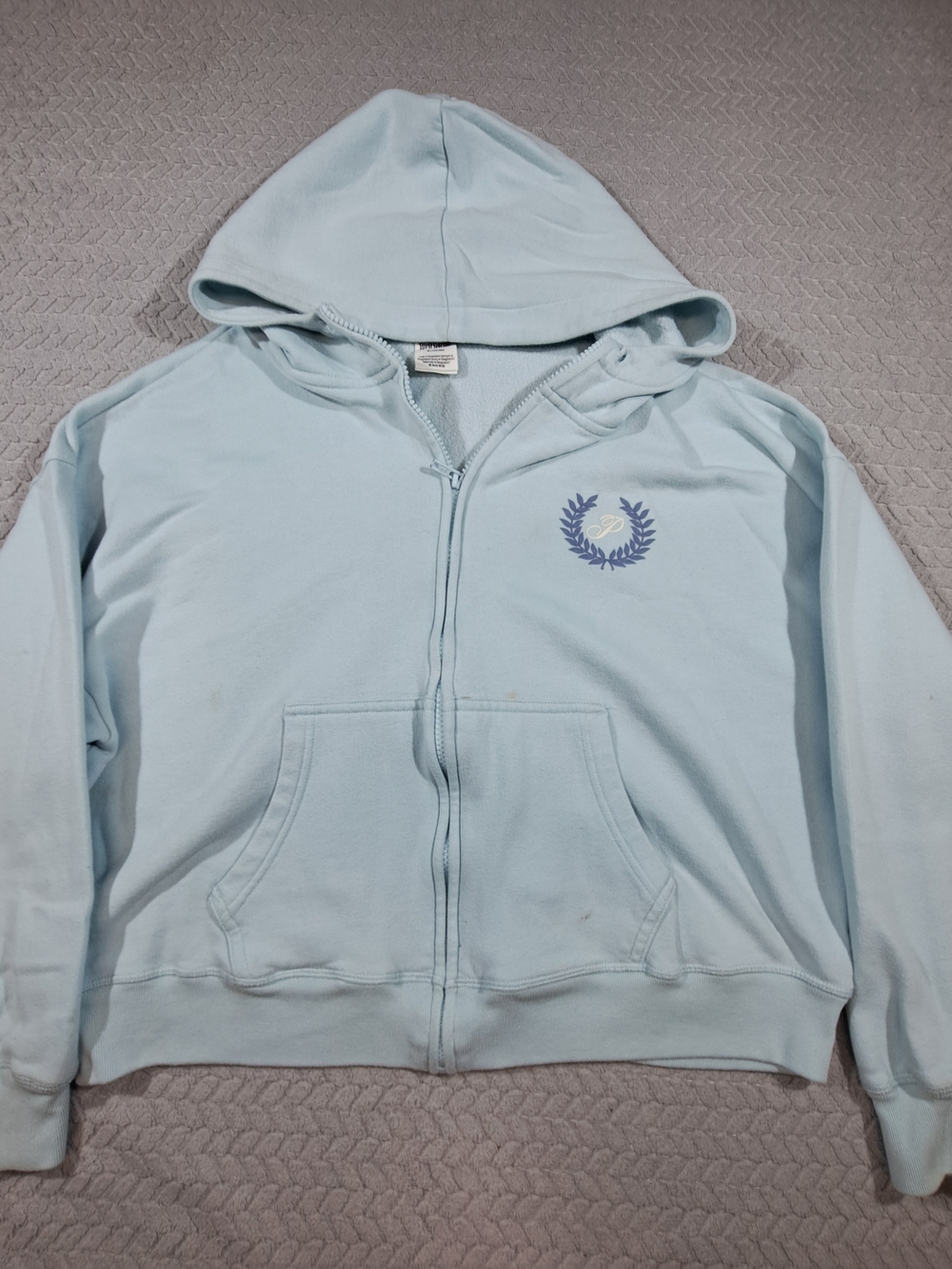 PINK Victoria's Secret Light Blue Sweatshirt Label Detail